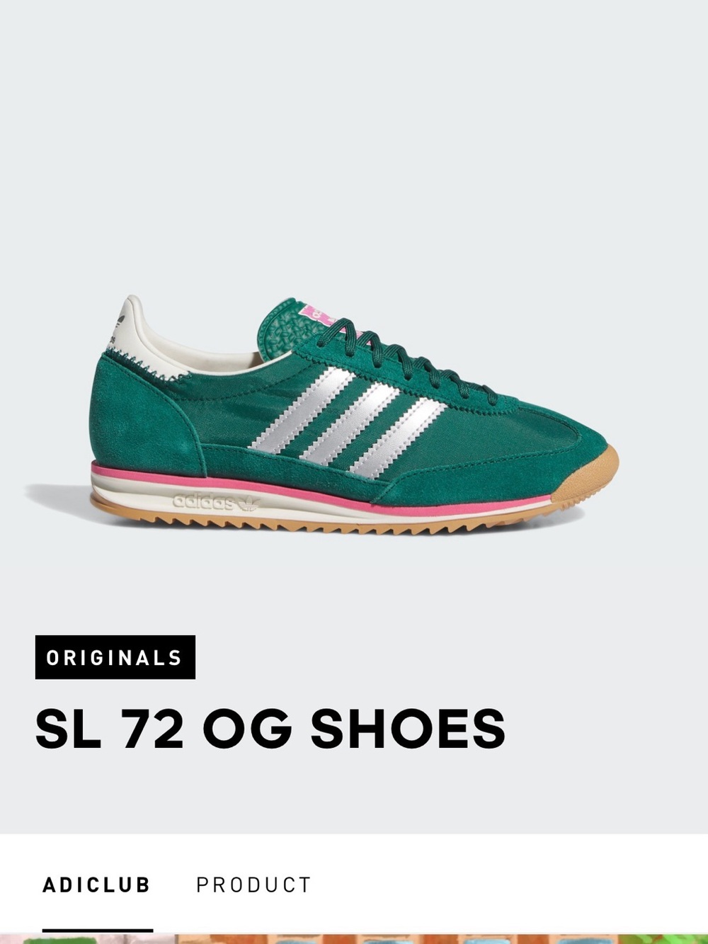 adidas SL 72 OG Women's Sneakers in Green with Silver Stripes